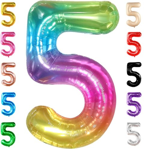 KatchOn, Giant Rainbow 5 Balloon Number - 40 Inch | Number 5 Balloons for Birthdays | 5 Year Old Balloons for Tie Dye Birthday Decorations Girl | 5 Number Balloons for Anniversary Decorations