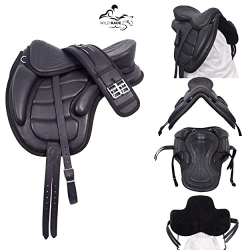 WILD RACE Genuine Leather Freemax Saddle All Purpose Treeless Horse Saddle, Size 12, 13, 14, 15, 16, 16.5, 17, 17.5, 18 Inches (16.5 Inch, Black)
