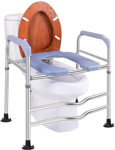 HEYOUTH Toilettensitzerhöhung mit Armlehnen,Aufstehhilfe Toilette,Höhenverstellbar 48–59/64-74 cm,150kg Tragfähigkeit,Toilettenaufsatz für Senioren,Toilettensitzerhöhung Erwachsene,WCSitzerhöhung