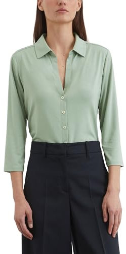 Marc OߴPolo Women's Three-Quarter Sleeve Jersey Blouse with Kent Collar, Green (Dusty Mint), L