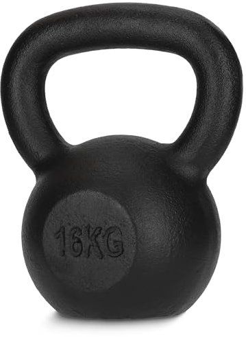 4FIZJO Kettlebell aus Gusseisen, 16 kg, Schwunghantel für Fitness, Kraft und Ausdauertraining, Kugelgewicht, Rundgewichte für Zuhause, Turnhalle, Gewichte Bodenschonende - Kugelhantel, Farbe: Schwarz