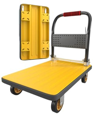 66 * 40cm/26 * 15.7in Folding Dolly Cart, Yellow Moving Dolly, Load Capacity 100KG/220LB Folding Hand Truck, Transport Equipment with 4 Inch Rubber Wheels