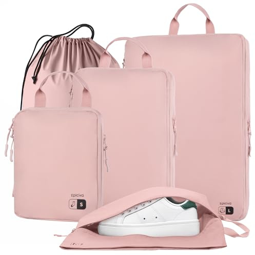 EPICKA - Set di 5 cubi da imballaggio a compressione ultraleggeri - Borse organizer da viaggio resistenti all'acqua, accessori da viaggio espandibili per il trasporto, bagagli, valigie, zaini