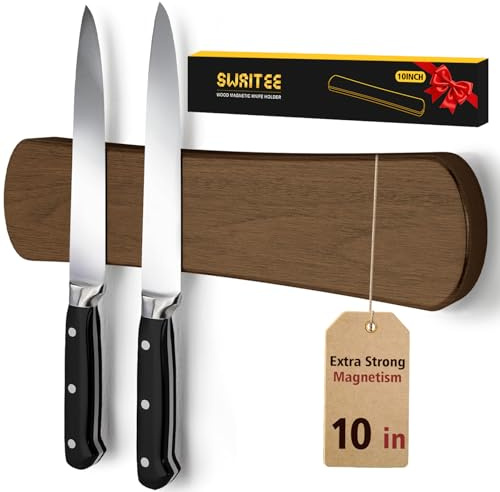 Swaitee Magnetic Knife Holder for Wall, 10 Inch Wood Strong Magnetic Knife Strip, Small Kitchen Storage Space Savers, Rv Apartment Farmhouse Accessories Organizer, Housewarming Gifts for New Home