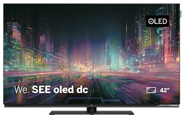 LOEWE We. SEE TV OLED da 42 pollici, doppio canale, Smart TV (Dolby Vision, Dolby Atmos da 60 W, HDMI 2.1 120 Hz VRR, Apple AirPlay, DTS Play-Fi, telecomando Bluetooth, design extrapiatto del monitor)