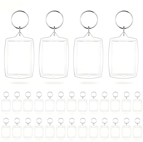 MustuVerve 30 piezas de llaveros de foto de acrílico transparentes, set de llaveros para personalizar, colgante rectangular con imagen para rellenar, regalos personalizados para familiares y amigos