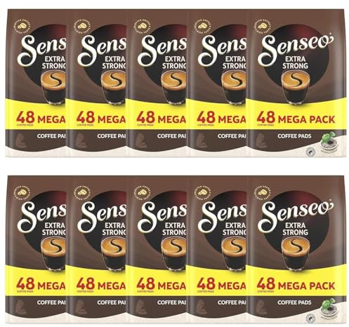 Senseo Extra Strong Dark Roast Coffee Pods, 48 Count (Pack of 10) - Single Serve Coffee Pods Bulk Pack for Senseo Coffee Machine - Compostable Coffee Pods for Hot or Iced Coffee, Cold Brew Coffee