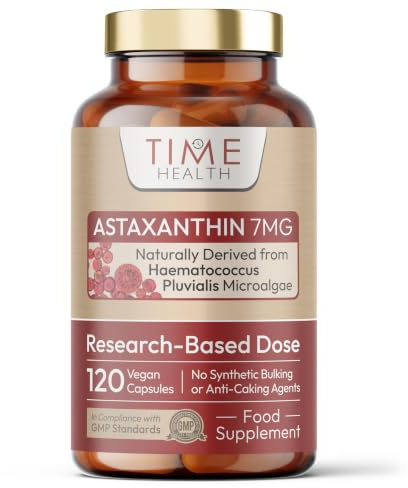 Astaxanthin 7mg - Haematococcus pluvialis - 120 Capsules - UK Made | Natural astaxanthin from Haematococcus pluvialis in additive-free capsules - four-month supply