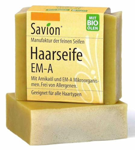 Savion Haarseife EM-A 85g | effektive Mikroorganismen | für alle Haartypen | Vegan & Palmölfrei sowie Plastikfrei | UNGEDUFTET & geeignet bei gereizter oder juckender Kopfhaut | Made in Germany