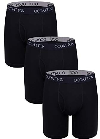 OCOATTON Big and Tall Men's Boxer Briefs Long Leg Underwear Open Fly 3-Pack (3black, 3XL)