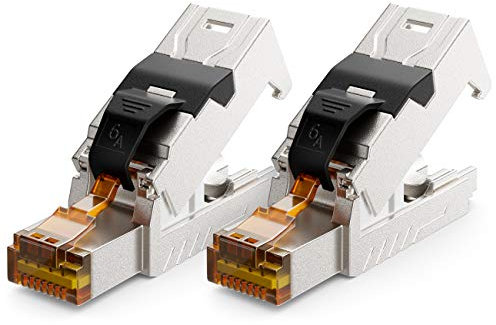 deleyCON 2x RJ45 Stecker 10 Gbit/s Werkzeuglos Schneidklemme LSA für LAN Ethernet Verlegekabel - für Netzwerkkabel CAT6a CAT7 CAT7a CAT8 PoE Kabel Geschirmt Metallgehäuse