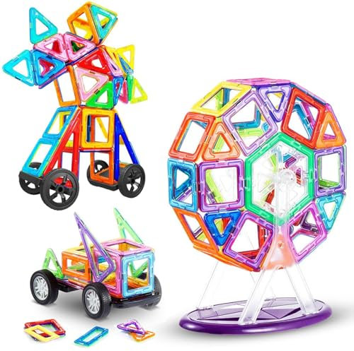 LIVEHITOP 116 PCS Magnetische Bausteine Set - Magnet Bauklötze Konstruktion Blöcke Teilen Pädagogische Spielzeug Geschenk Geburtstag Kindertag für Kinder ab 3 Jahre