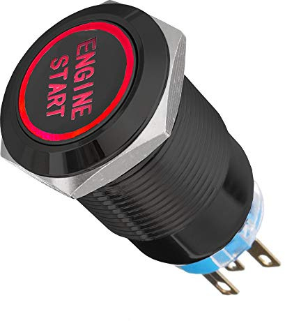 ETOPARS Nero Guscio 12V Auto Luce Rosso LED Pulsante di Avviamento in Metallo 19mm Interruttore a levetta Momentaneo Accensione Engine Start