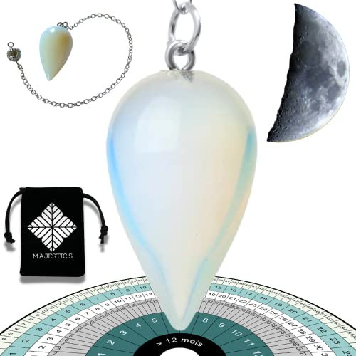 Majestic's Péndulo Adivinación Profesional Piedra de Luna (Opalina),Pendulo divinatorio de Radiestesia universal