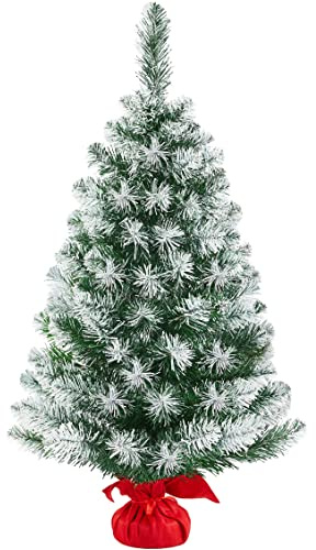 Yaheetech Mini Albero di Natale 90 cm Piccolo da Tavolo con Base Innevato in Miniatura Artificiale Realistico Portatile Decorazioni per Tavolo Stanza Ufficio