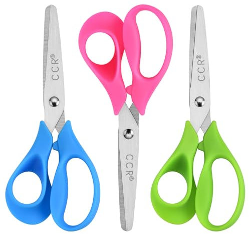 CCR Linkshänder Schere Kinder, Stumpfe Sicherheitsschere aus Edelstahl für Kinder, PP-Kunststoffgriffe,13 cm Linkshänder Kinderschere zum Schneiden, (Rosa/Blau/Grün) 3 Set