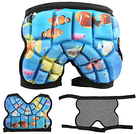 BORDSTRACT Pantalones Cortos Acolchados para niños, Pantalones Cortos Acolchados con protección de Cadera para niños, Equipo de protección para niños Snowboard, Skate, esquí, Ciclismo(Azul)