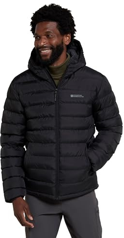 Mountain Warehouse Seasons Mens Fur-Lined Padded Jacket - Microfibre insulation & Faux Fur Puffer Coat with Side Pockets - Best for Autumn, Winter, Outdoors Black S