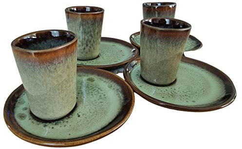 PintoCer - Juego de Tazas para Café Espresso en Ceramica de Gres sin Asa (Verde/Verde, 4)