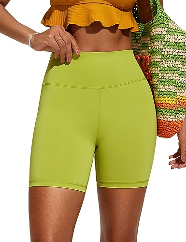CRZ YOGA Damen Badeshorts Bauchkontrolle High Waist Schwimmshorts Sport Beach Badehose Wassersport Kurze Hose - 13cm Primelgelb 42