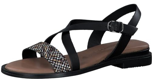 Tamaris Damen Sandalen Leder Blockabsatz Sommer; BLACK COMB/schwarz; 41 EU