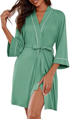 Ekouaer Women Kimono Robes Knee Length Knit Bathrobe Lightweight Soft Sleepwear V-neck Casual Ladies Loungewear