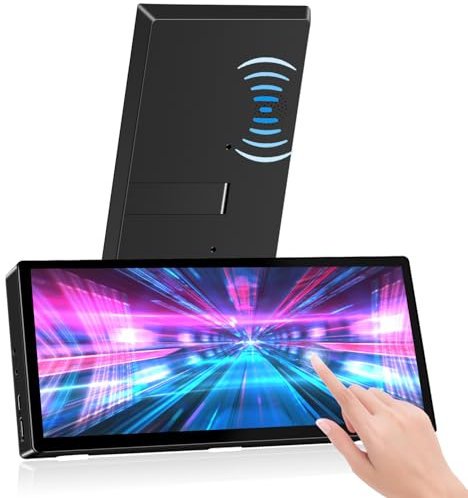 Ulrhzar Monitor touchscreen portatile piccolo da 10,3 pollici 1920x720 LCD a barra allungata con touch a 10 punti con doppi altoparlanti, mini monitor HDMI Type-C a 60 Hz per laptop, PC