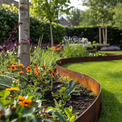 5m Corten Steel Lawn Edging | Set of 5 L100cm x H15/10/7.5cm | Pre Rusted | Flexible | Strong | No Fixings Needed (L5m x H10cm)