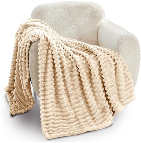 GC GAVENO CAVAILIA Ribbed Blanket Throw | Fluffy Fleece Throws For Sofas, Bed, Settee, Couch | Comfortable Extra Large Blankets & Throws | King Size 200x240 Cm | Cream