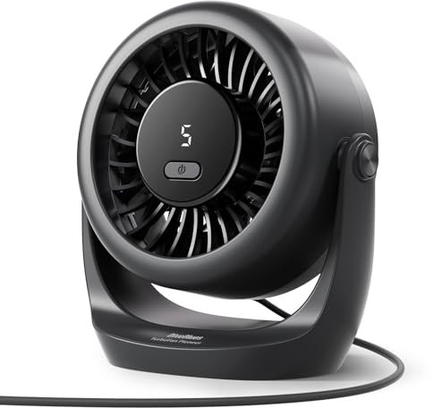 Diveblues Ventilateur USB de Table, Puissant Jusqu'à 6 m/s, Affichage LED, 5 Vitesses, Rotation 360°, Mini Ventilateur Silencieux, Portable pour Maison, Bureau, Extérieur, Cuisine, Camping