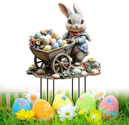 DAMIGHT Osterdeko Outdoor, Osterhase Gartenstecker Ostern Deko, Osterhase Osterdeko für Draußen und Drinnen Gartendeko, Osterhase Außen Gartenschilder Ostern Hase Gartenstecker Frühling Deko (A)
