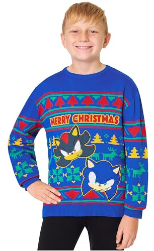 Get Trend Sonic The Hedgehog Jersey Navideño Niño, 4-10 Años, Sueter de Navidad con Diseño de Sonic y Shadow, Ropa Infantil, Regalo Gamer