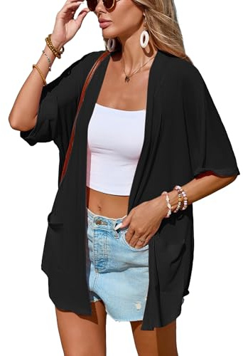 Famulily Short Sleeve Summer Cardigans for Women UK, Ladies Lightweight Kimono Cardigans Beach Cover ups