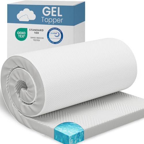 ELONEO Gel Topper 120x200cm, Matratzentopper aus 5 cm hohem Gel-Memory- Schaum, atmungsaktiver 3D-Netz Bezug, Bequeme Matratzenauflage für Bett und Boxspringbett inkl. Eckschlaufen