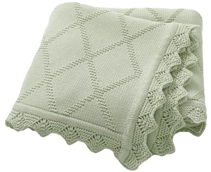 mimixiong Baby Blanket 100% Cotton Knitted Soft Knit Crochet Blankets for Newborn Boy Girls Toddler 100x80cm (Light Green)