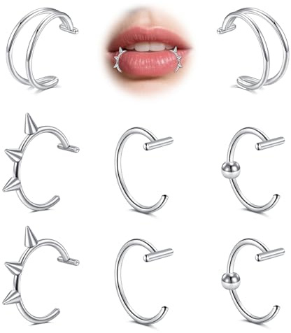 MODRSA Piercings Falsos Nariz & Labio: Anillo Falso de Labio Remachado Oro, Dobles Anillos Sin Perforar Clip On