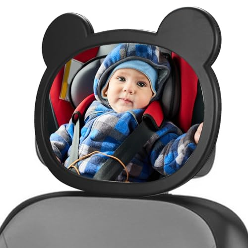 ONGNIUU Specchietto Retrovisore Bambini, Specchio Macchina Neonato Ruotabile a 360°, Specchio Auto Neonato Sedile Posteriore, Regolazione Semplice, Ampio Campo Visivo (Nero)