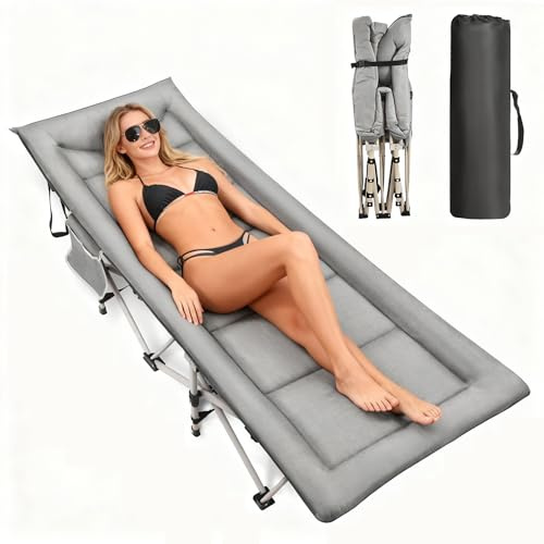Victoam Cama plegable de camping, capacidad de carga cama plegable cama de invitados, cama plegable/tumbona de camping con colchón, bolsillos laterales, respaldo ajustable, 190 x 68 x 40 cm – hasta
