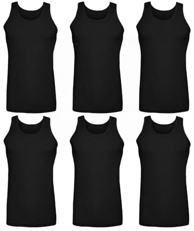 Men’s 100% Cotton Jersey Vests 6 Pack – Breathable Sleeveless Tank Tops, Soft Lightweight Undershirts, Classic Fit Gym & Everyday Wear (White/Black/Dark Mix)