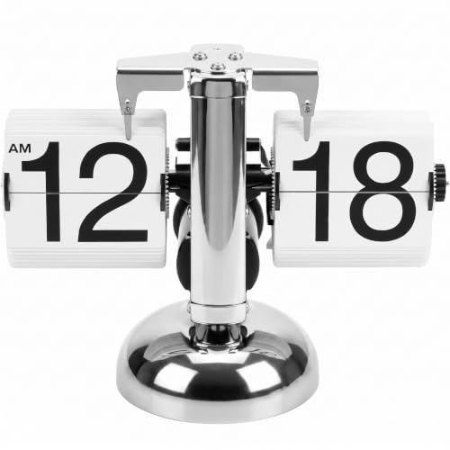 QWORK® Reloj de Mesa Retro Flip, Reloj mecánico de números desplegables con Mecanismo de Cuarzo, para Sala de Estar, Oficina y despacho
