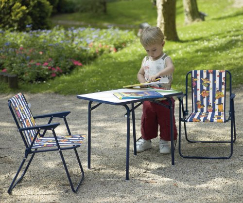 Best Kinder Camping Set 3-tlg. I 2 Stabile Klappstühle für Kinder mit Stahlrohrgestell & Tisch I Wetterfest & UV-Beständig I Platzsparend I Blau