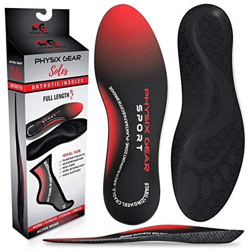 Physix Gear Orthotic Insoles for Men & Women - Arch Support Orthotics Insole, Orthopedic Insoles, Inserts for Men & Women, Foot Insoles for Plantar Fasciitis Comfort, Shoe Insert, Feet, Red/Black, S