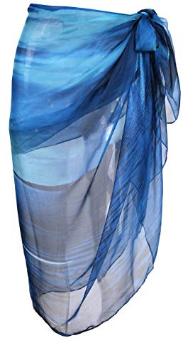 CHIC DIARY Women Chiffon Pareo Beach Wrap Sarong Swimsuit Scarf Cover Up for Holiday (Deep Sea Blue)