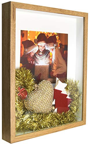 BD ART 28x35 cm Box 3D Tief Objektrahmen Eiche Bilderrahmen mit Passepartout 20x25 cm Rechteckiger zum befüllen tiefer für objekte foto, suvenirs 3 cm für Wandbehang