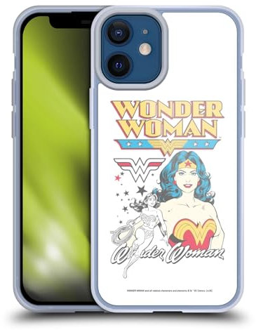 Head Case Designs Officially Licensed Wonder Woman DC Comics White Vintage Art Gel Case [Military Grade Protection] Compatible with Apple iPhone 12 Mini and Compatible with MagSafe