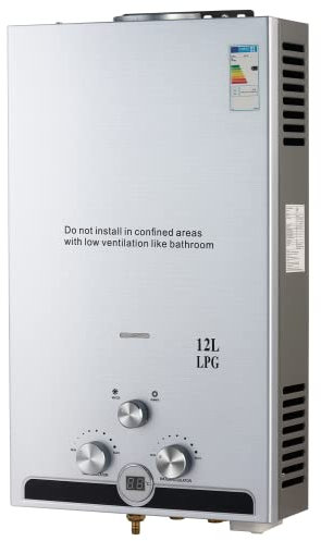 CO-Z Scaldabagno a Gas GPL 12L con Modalità Inverno ed Estate Caldaia a Gas GPL da 20,4 kW a Parete senza Serbatoio Scaldacqua Istantaneo Automatico con Anima in Rame e Display a LED (12L)