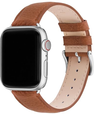 Fullmosa Lederarmband Kompatibel mit Apple Watch Armband 40mm 41mm 42mm 38mm 44mm 45mm 46mm 49mm Damen Herren, Leder Band für iwatch Ultra/SE 3 2 1 Series 11 10 9 8 7 6 5 4, Braun+Silberne Schnalle