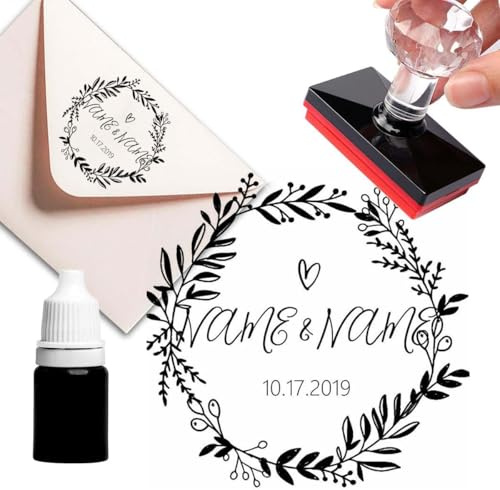 Tampon Encreur Personnalisable | Auto-Encreur Rond avec Texte, Logo ou Design | Tampon Mariage, Adresse, Entreprise | Création Sur Mesure pour Scrapbooking, Cartes & Cadeaux