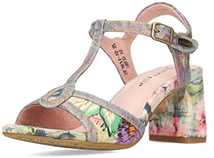 Laura Vita Sandalette Heco 15 Damen Schuhe Sandale T-Steg Absatz Knöchelriemen, Größe:38 EU, Farbe:Grau