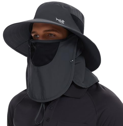 Bassdash Sonnenhut Fischerhut UPF 50+ Breiter Krempe Wanderhut mit abnehmbarem Gesichtsschutz und Nackenklappe Atmungsaktiver Unisex Wasserfester Angelnhut für Damen Herren